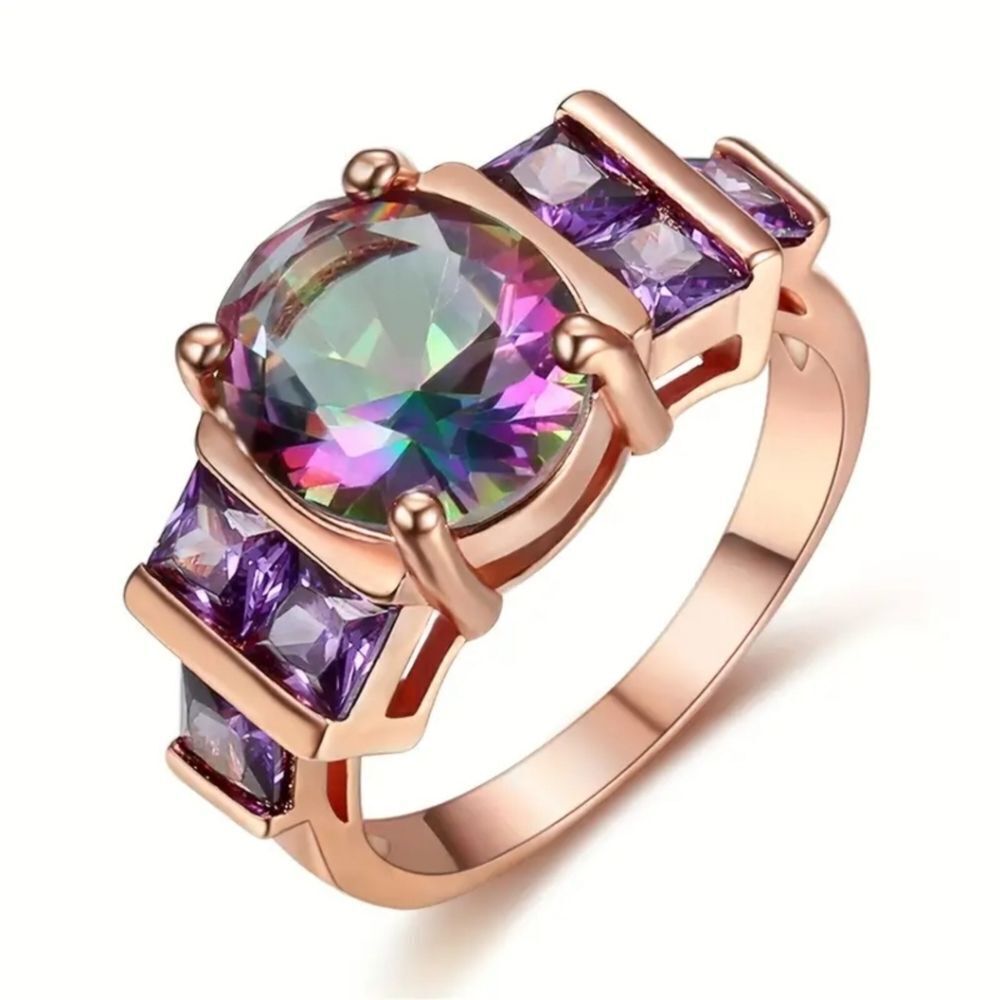 ROSE gold ring rainbow crystal ring ombre stone